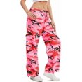 thumbnail image 5 of Camo Pants Women High Waisted Wide Leg Casual Camoflage Cargo Pants Baggy Elastic Waist Straight Jeans Trousers, 5 of 10