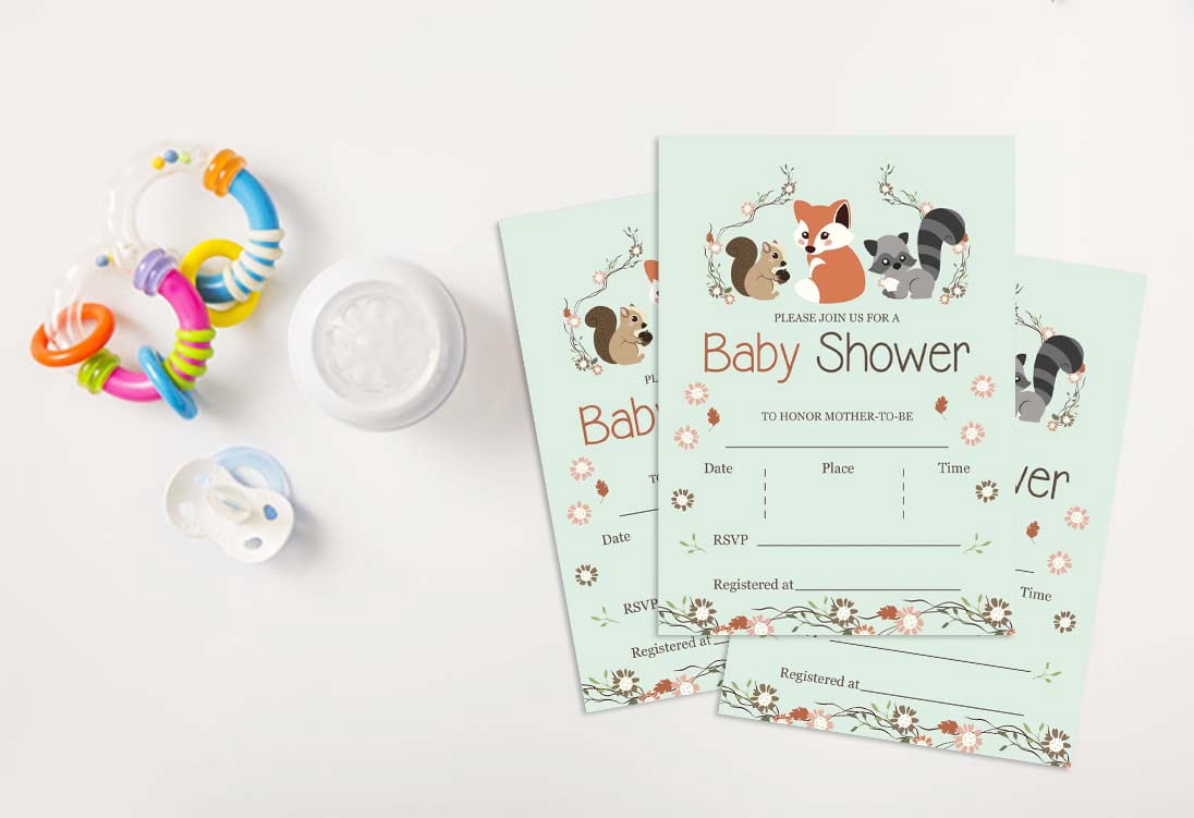 Inkdotpot 30 Fill In StyleBaby Shower Invitation Cards-Animals-Gender Neutral-Blank Invites