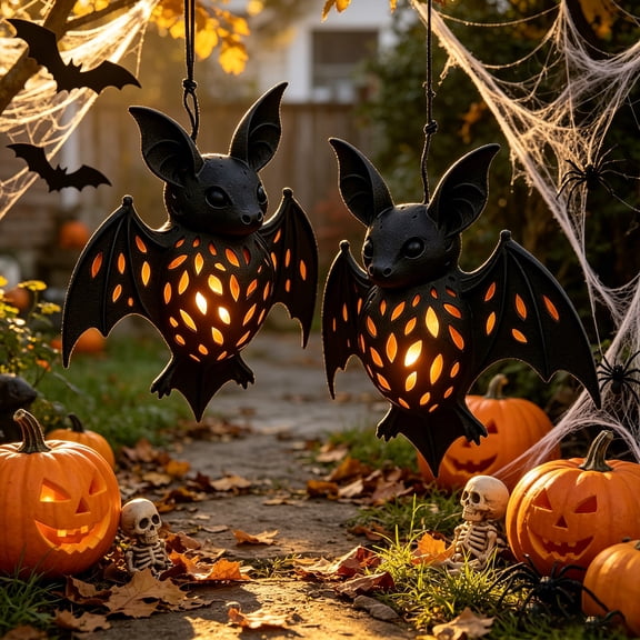 Kieccall 2 Pack Halloween Bat Lampshade Hanging Ornament Spooky Decor for Holiday Party Gift