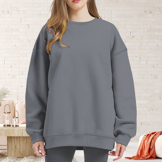 Pxiakgy Vente Chaude!! Sweatshirts Oversize pour Femmes, Sweats à Capuche, Pulls Col Rond, Hauts Décontractés, Tenues de Mode Printemps Automne, Vêtements de Sport Couleur Unie 2025, Veste Sweat-Shirt Pantalon Gris Foncé 3TG