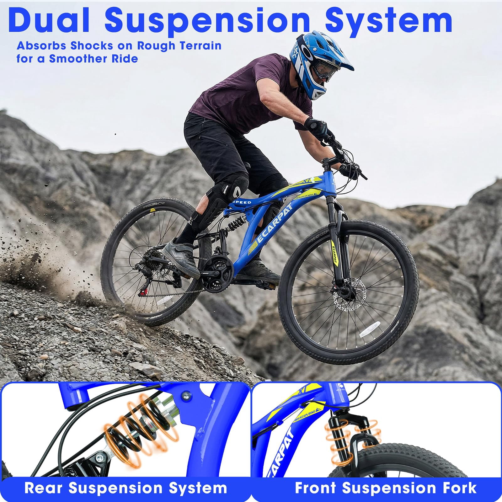 HTW 26" Mountain Bike – 21-Speed Full Suspension, Disc Brakes, Alloy Rims, All-Terrain for Adults Men & Women