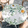 thumbnail image 2 of Green Eucalyptus Leaves Round Tablecloth, Fitted Table Cover with Elastic for 55"-60" Round Tables, Summer Botanical Daisy Floral Table Cloth Outdoor Indoor Dinning Party Waterproof Tablecloths, 2 of 7