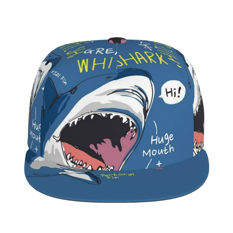 Fotbe Great White Shark Flat Bill Visor Cap Classic Snapback Hat
