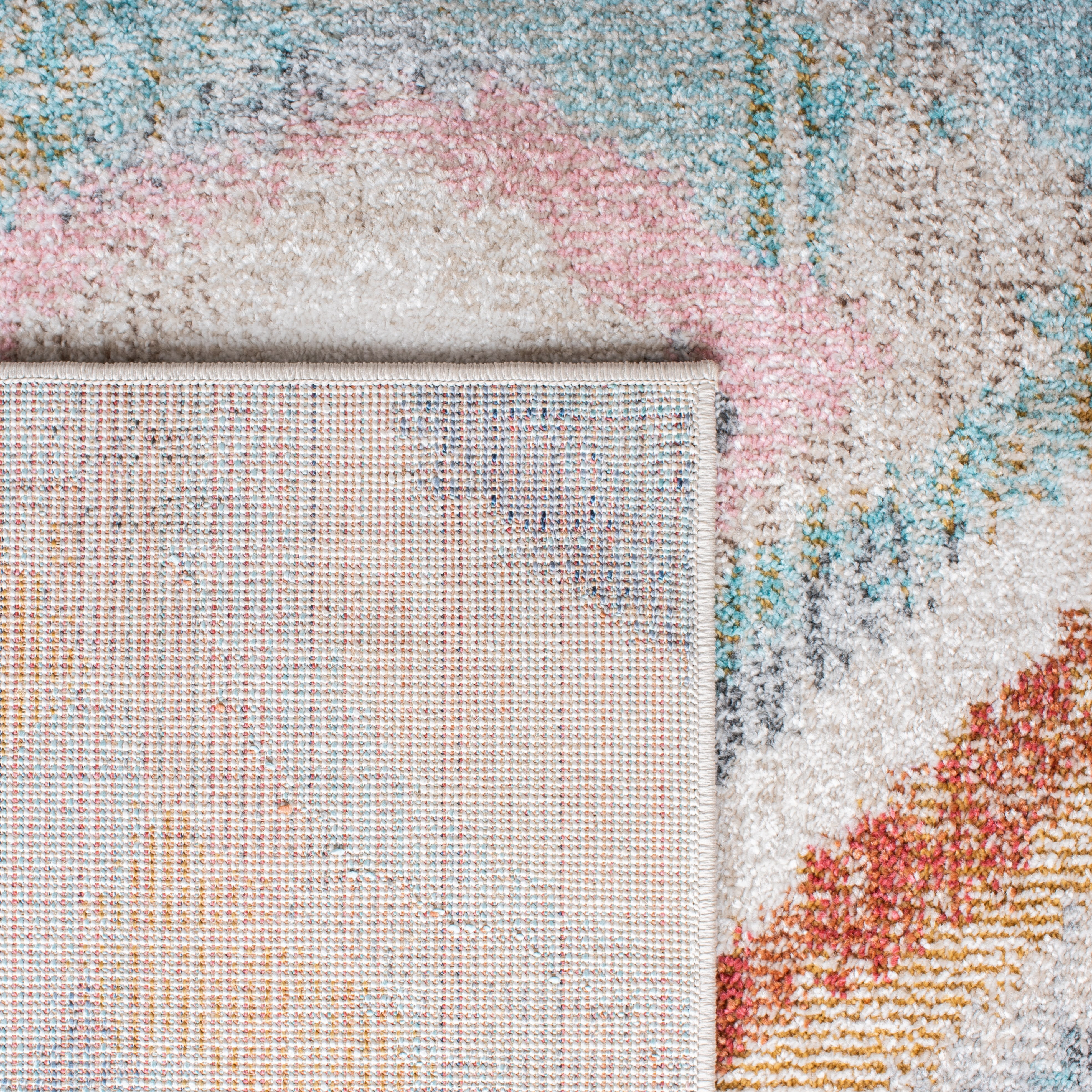 SAFAVIEH Phoenix Pemala Geometric Area Rug, Light Blue/Pink, 6'7" x 6'7" Round