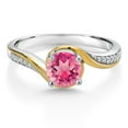 thumbnail image 2 of Gem Stone King 925 Silver and 10K Yellow Gold Ring Round Pink Mystic Topaz and Moissanite (1.55 Cttw, Size 5), 2 of 3
