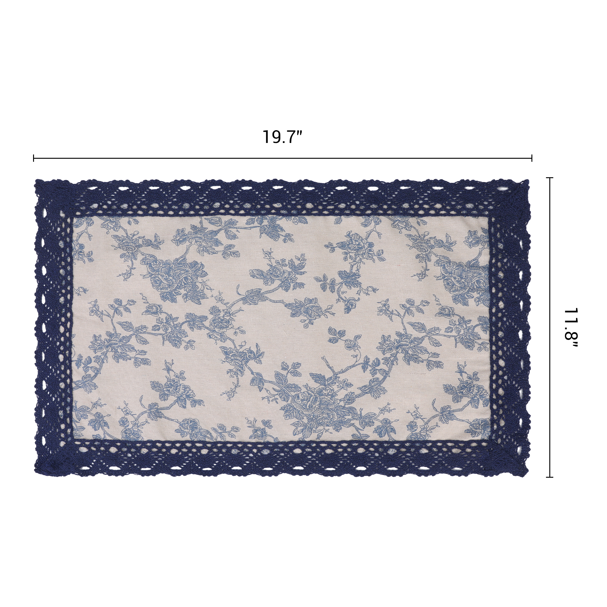 Unique Bargains Set of 6 Rustic Washable Table Mat Placemats with Lace Trim Blue Rose