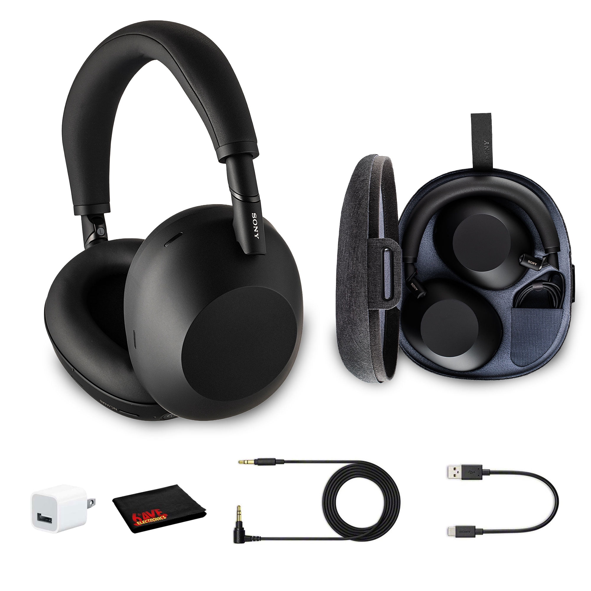Sony WH-1000XM6 Wireless Noise Canceling Over-Ear Headphones, Black + Charging Kit (International Model)