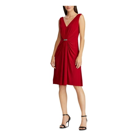 RALPH LAUREN Womens Red Sleeveless Above The Knee Dress Petites 10P