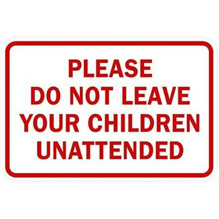 classic framed please do not leave your children unattended sign (white/red) - small