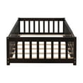 thumbnail image 6 of Twin Size Floor Bed, Solid Pine Wood Platform Bed Frame with Fence Guardrails & Door & Slats System, Multifunctional Floor Playpen Bed, Espresso, 6 of 8