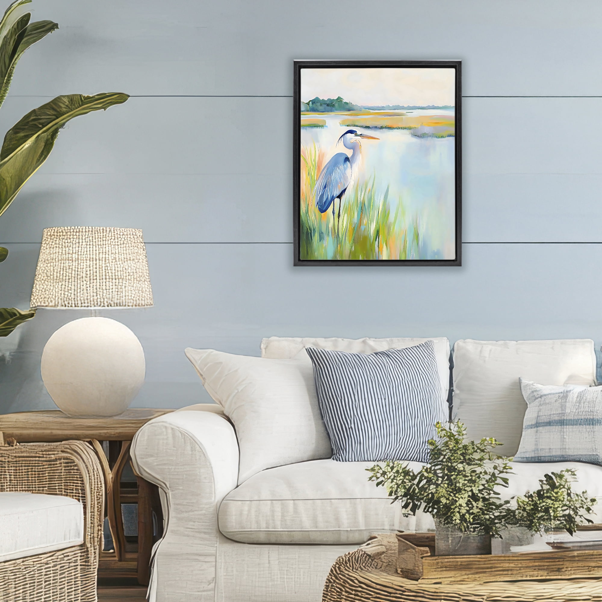 Stupell Industries Heron Perched in the Grass Black Framed Floater Canvas Wall Art, design by Creative Studio