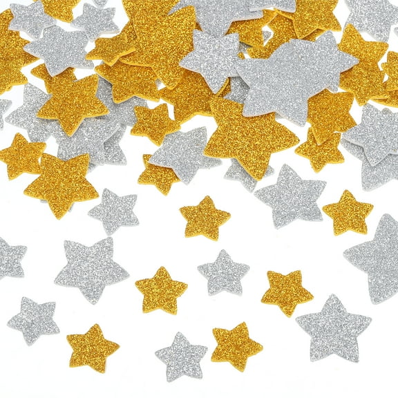 Uxcell 76Pcs Glitter Foam Stickers 3 Size Self-Adhesive Star Shape Sticker Gold Silver