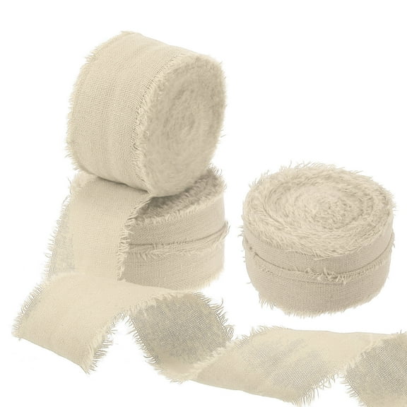 Uxcell Cotton Handmade Fringe Ribbon 1 Inch x 21 Yard Frayed Fringe Ribbons Light Nude 3 Roll