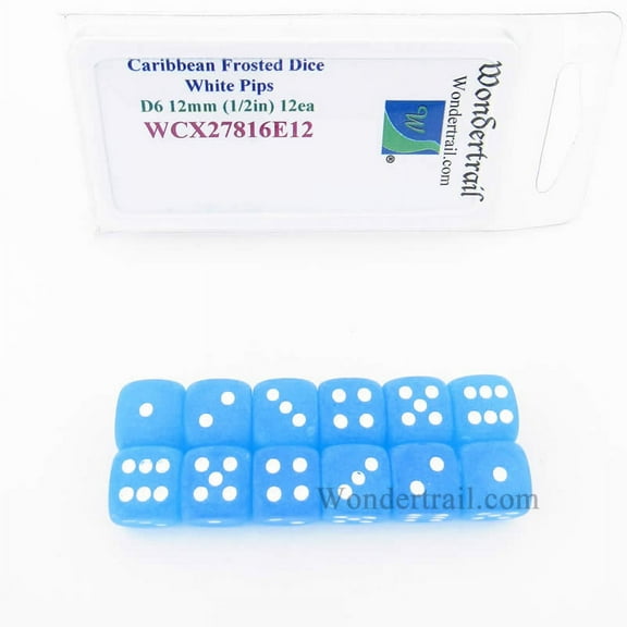 Caribbean Frosted Dice with White Pips 12mm (1/2in) D6 Set of 12 Wondertrail