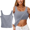 thumbnail image 2 of HOCIRET Tank Top with Built In Bra for Women Adjustable Spaghetti Strap Tops Solid Scoop Neck Padded Cami Shirt Y2k Layering Shapewear Light Gray One Size, 2 of 5