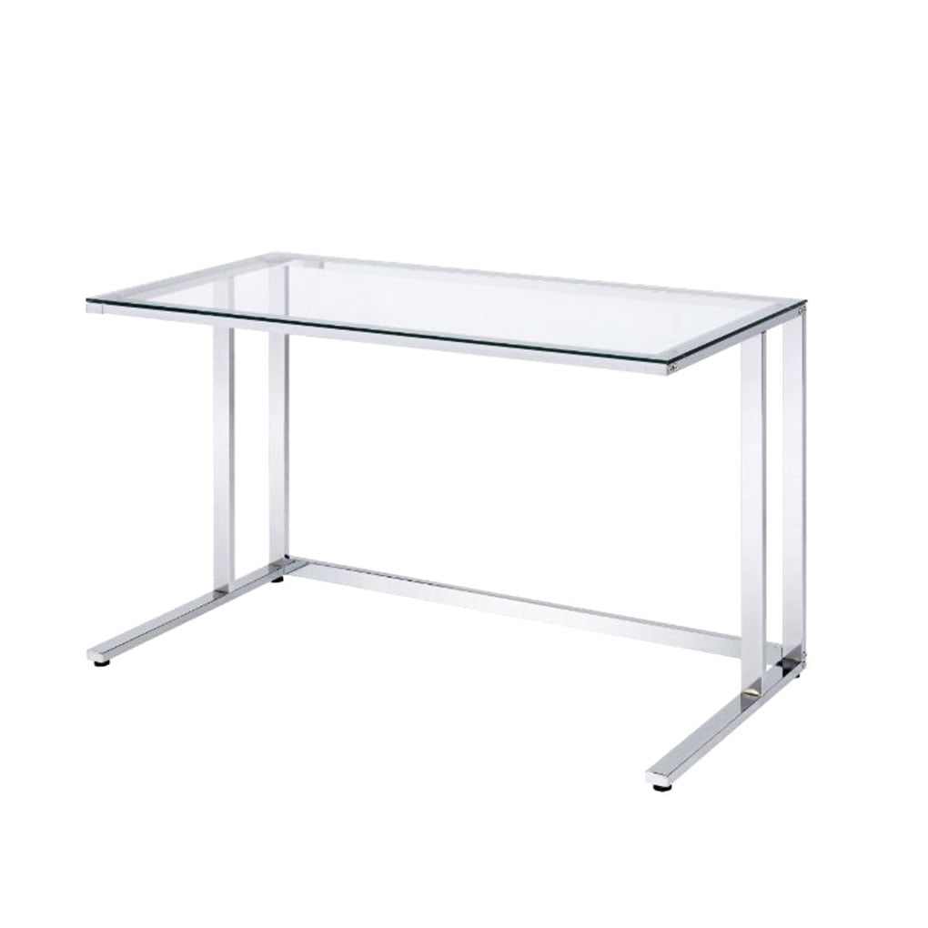 Computer Desk Tempered Glass Top Writing Table Metal Frame Rectangular