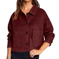 thumbnail image 3 of Delayuji Faux Suede Jacket For Women Lapel Casual Button Down Cropped Jacket Long Sleeve Outerwear Coats Work Clothes, 3 of 6