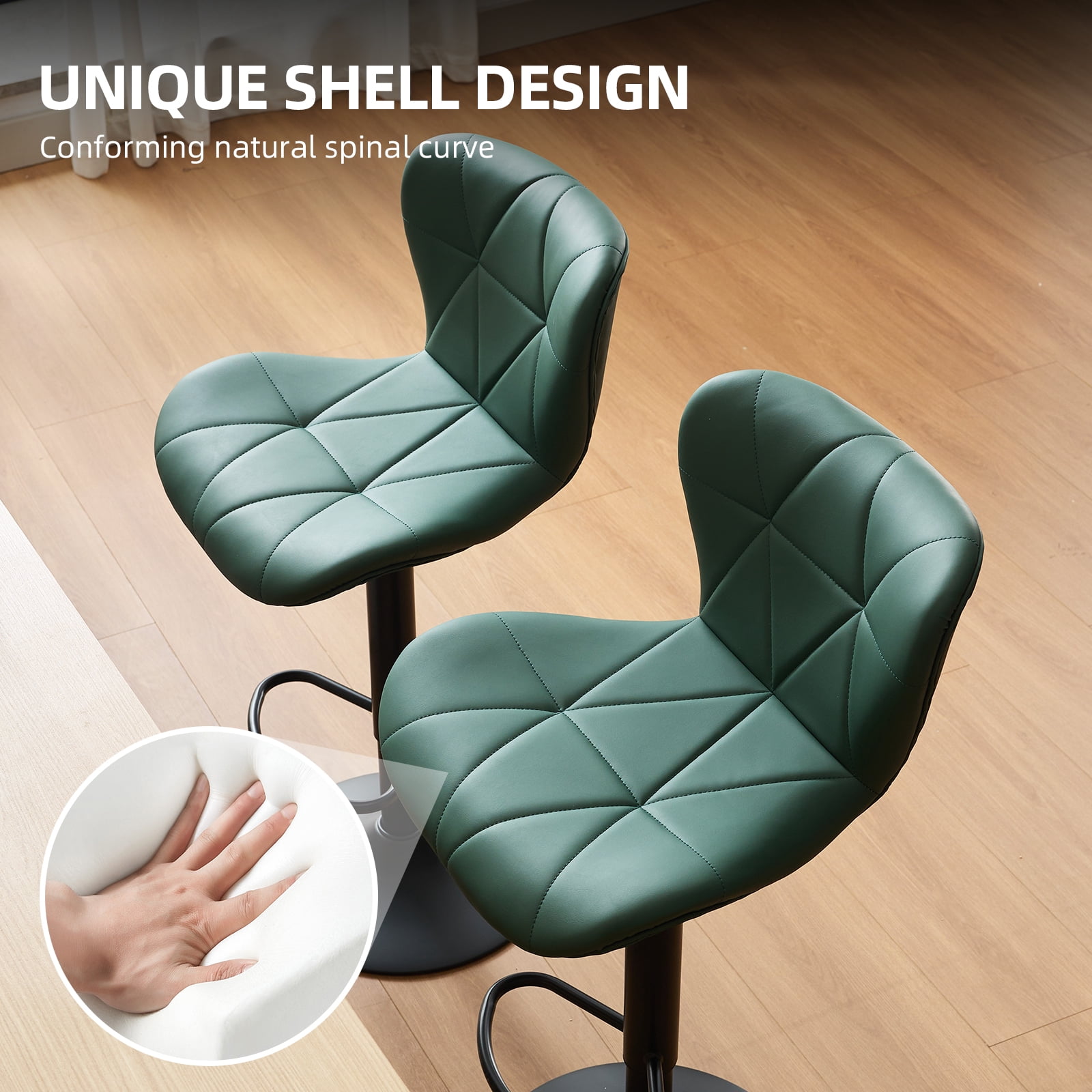 Restworld Solo Classic Adult Low Back Adjustable Seat Height Bar Stools - Set of 4, Green