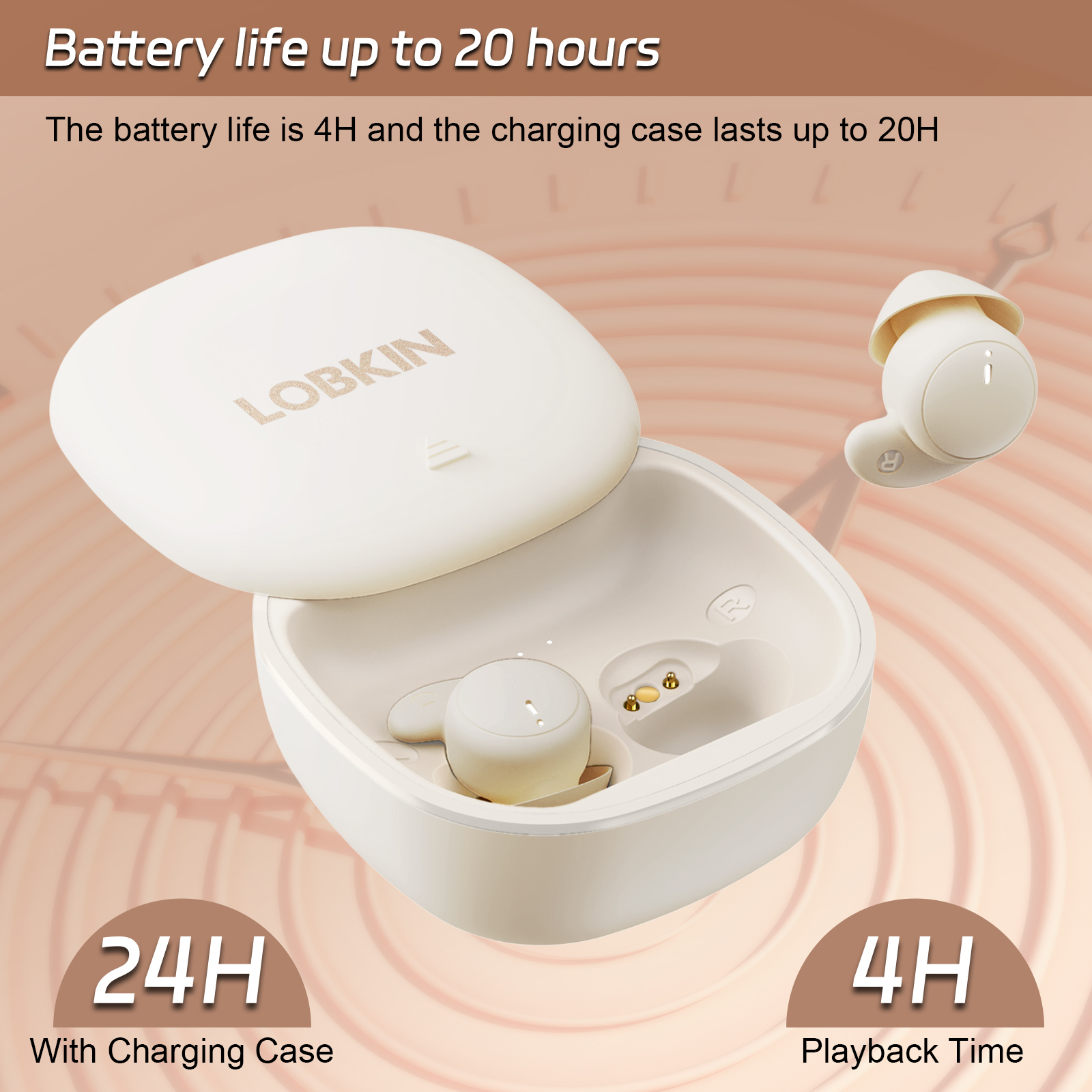 LOBKIN Sleep Headphones,Wireless Earbuds,IPX6 Waterproof Sleep Earbuds for Side Sleepers in-Ear Soft Mini Invisible Buds for Sleeping Working,Beige