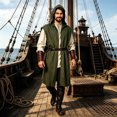 thumbnail image 2 of Medieval Costume Men Sleeveless Hooded Pirate Jacket with Belt Two Piece Set Halloween Cosplay Halloween Costume Men, Size 3XL, 2 of 4
