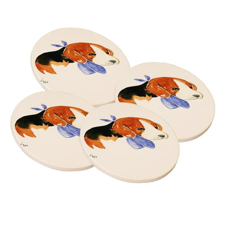 

KuzmarK Sandstone Drink Coaster (set of 4) - Beagle Puppy with Blue Bandana Dog Art by Denise Every