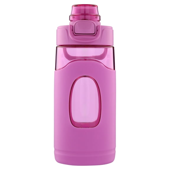 Mainstays Kids 16 oz Pink Tritan Silicone-Grip Water Bottle with Flip-Top Chug Lid