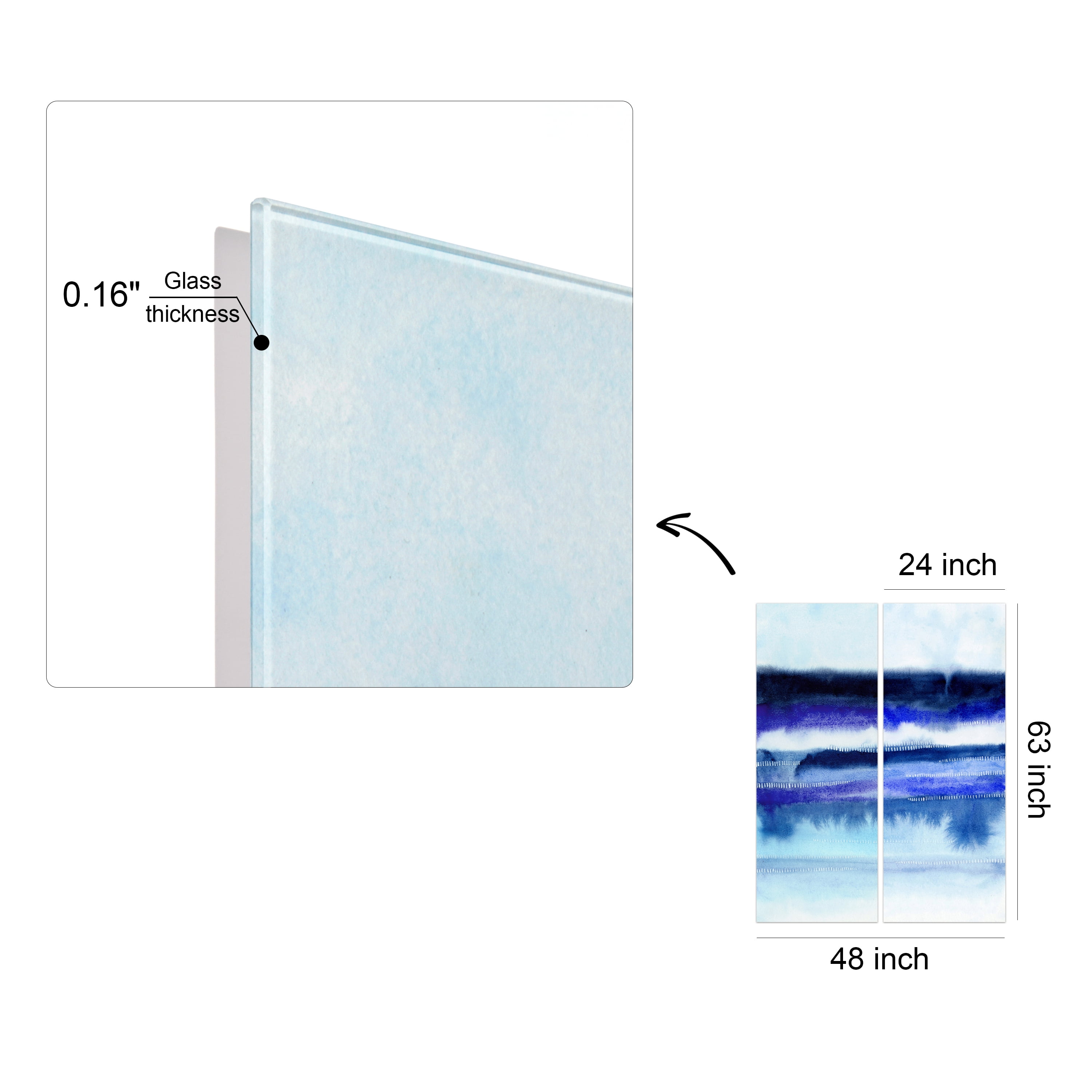 Empire Art Direct Shorebreak Abstract A & B Frameless Free Floating Tempered Glass Panel Graphic Wall Art, 63" x 24" each, Ready to Hang
