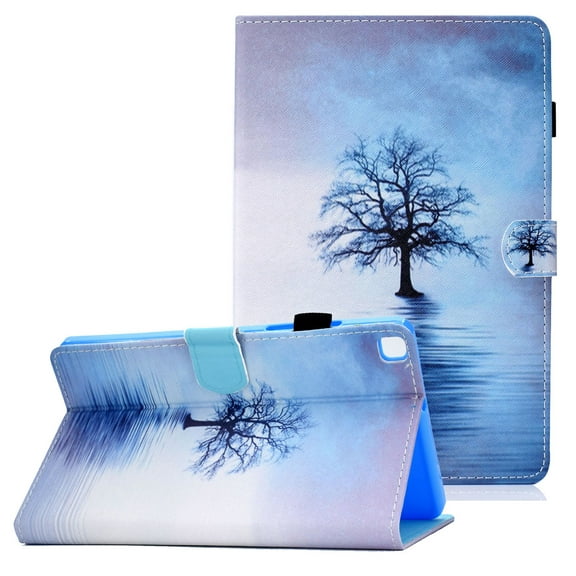 SM-T220/T225 Case and Cover, Galaxy Tab A7 Lite Case 2021 Released, Allytech Slim Painted PU Leather Shockproof Folio Stand Case with Card Slots for Samsung Galaxy Tab A7 Lite 8.4", Blue Tree