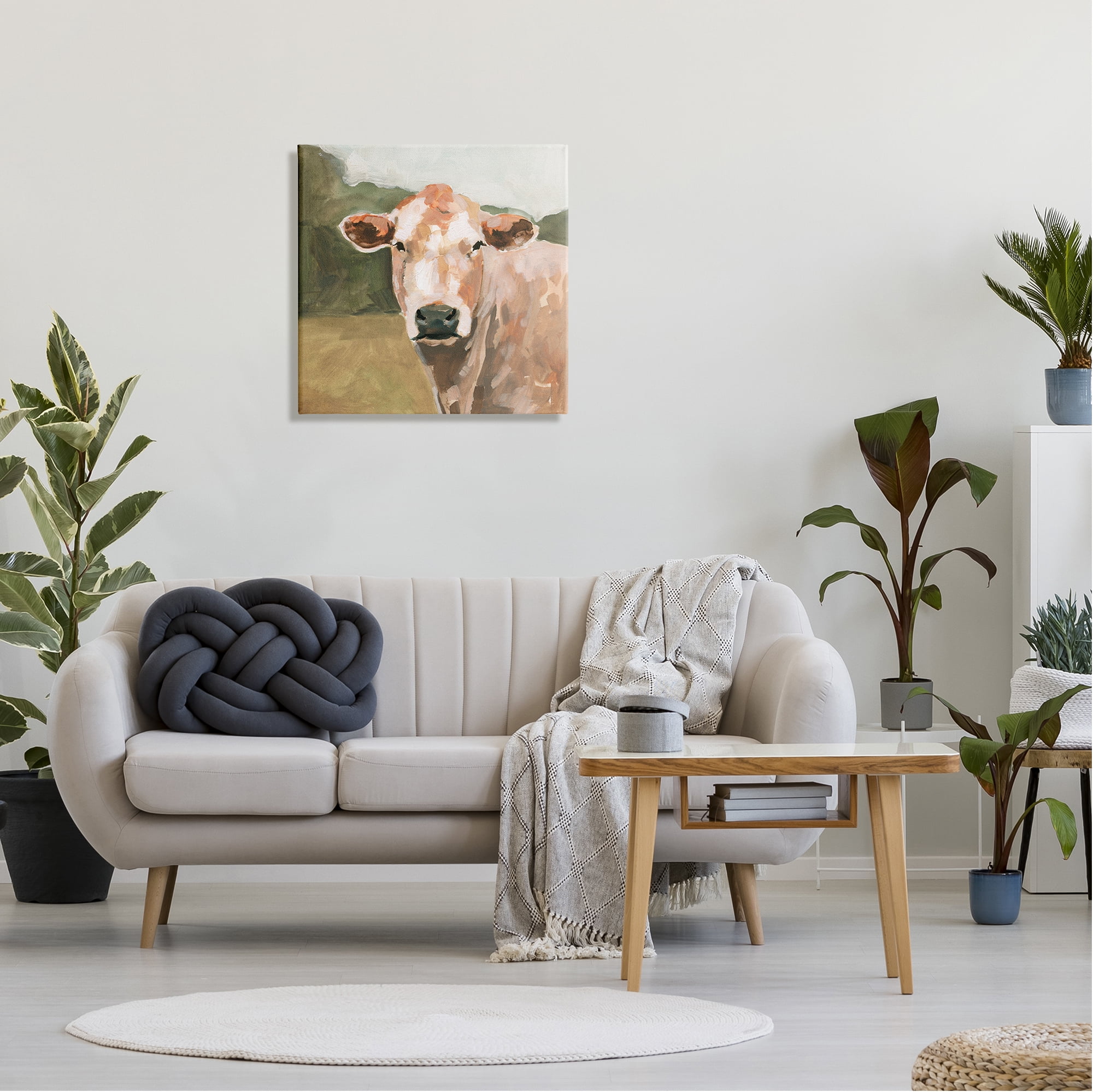 Stupell Industries Cow in Field Painting Animals & Insects Painting Gallery Wrapped Canvas Print Wall Art, 24 x 24
