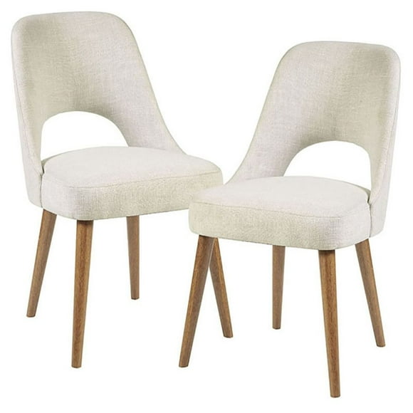 INK+IVY Nola 19.5" Fabric and Solid Wood Dining Chairs in Cream/Brown (Set of 2)