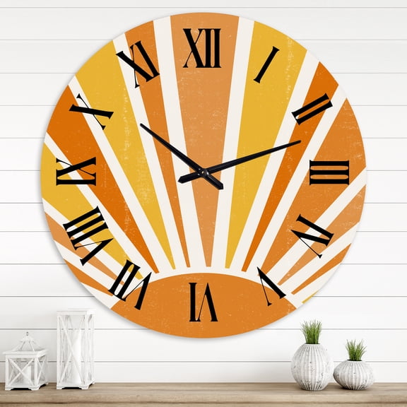 Designart 'Minimalist Bright Shining Orange Sun Rays Ii' Modern Wall Clock