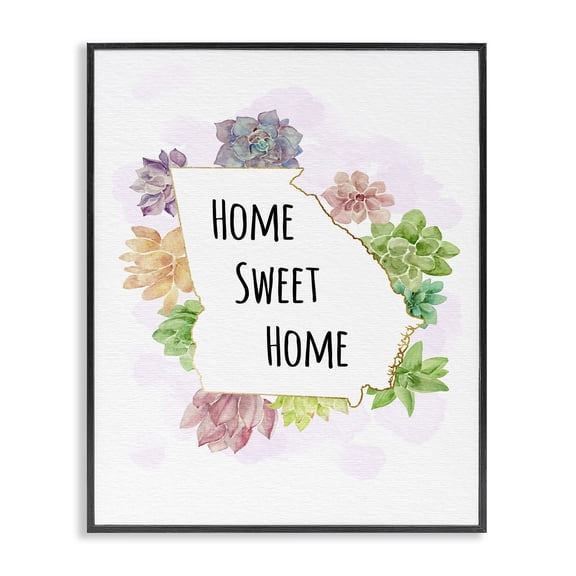 Stupell Industries Bohemian Georgia State Home Sweet Home Succulent Watercolor Vignette Black Framed Giclee Art, 11 x 14, by Ziwei Li