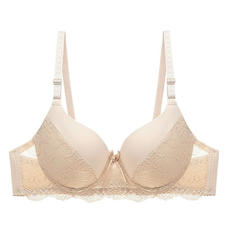 Ecqkame Push Up Bras for Women Lace Bras with Underwire Solid Color Lifting Everyday Bra Underwear A-Beige S on Clearance