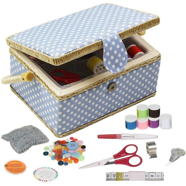 Panier de Couture Moyen avec Kit d'Accessoires de Couture (Rouge)