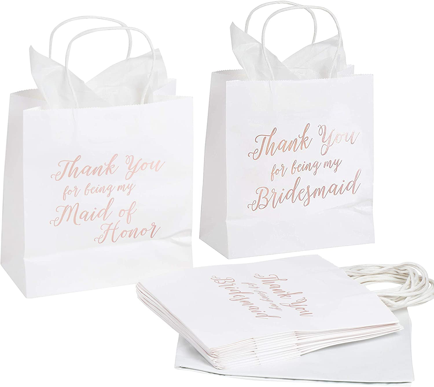 9x8x4 In, 12 Pack Rose Gold Foil Bridesmaid Thank You Gift Bags with Tissue Paper