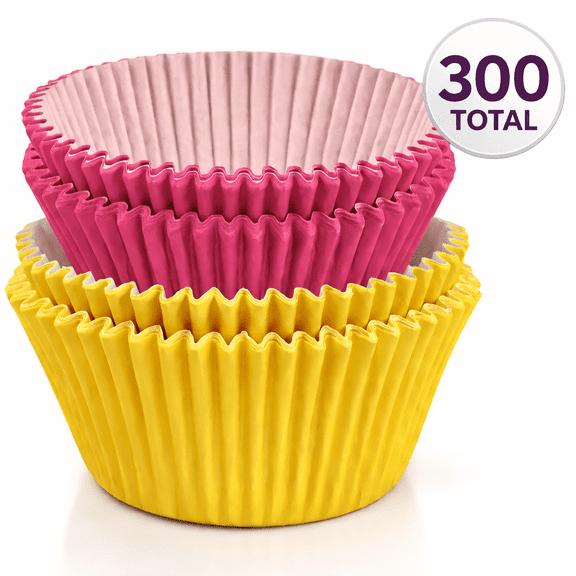 Wilton Cupcake Liners Pink & Yellow – 75 Count Each, Standard Baking Cups for Cupcakes & Muffins, 4 Pack (300 Total Liners)
