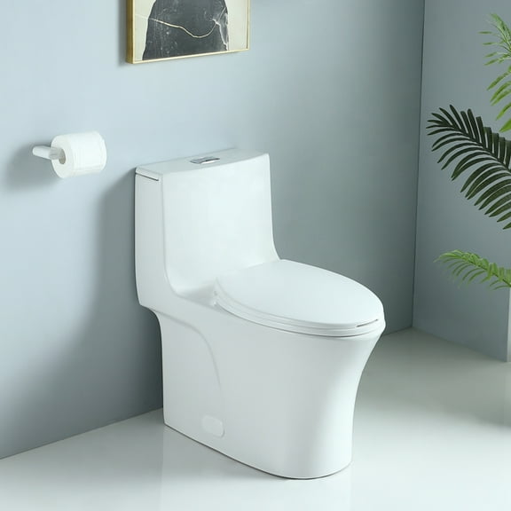 BATHIN INC ABRUZZO Dual-Flush One-Piece Toilet, 1.1/1.6 GPF, Water-Saving Elongated Design with Comfort Height Glossy White