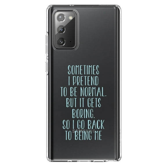 DistinctInk Clear Shockproof Hybrid Case for Samsung Galaxy Note 20 (6.7" Screen) - TPU Bumper Acrylic Back Tempered Glass Screen Protector - I Pretend to be Normal But It Gets Boring