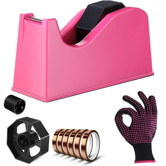 8 pcs Heat Tape Dispenser Set, Sublimation Tapes Dispenser Adhesive Roll Holder 1 pcs Heat Resistant Gloves with Silicone Bumps 6 Pcs Thermal Tape for Office Home (Rosy)