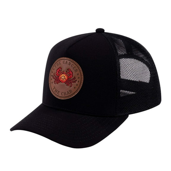 Unisex V2 Embroidered And Laser-Engraved Cancer Zodiac (June 21, July 22), 5-Panel Trucker Hat, Black/Black, Adjustable Fit