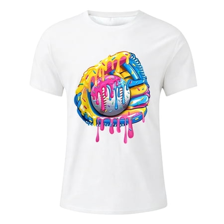 Glisme Boy Tops 6-7 Years Short Sleeve T Shirts Round Neck Graphic Prints Tee Relax Fit Playsuit White