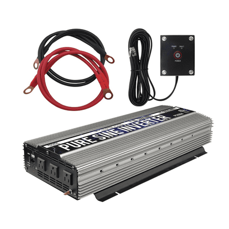 Power TechON 3000W Pure Sine Wave Power Inverter 12V DC to 120V AC with 3 AC Outlets + 1 5V USB Port, 2 Battery Cables, and Remote Switch (6000W Peak) (Best Pure Sine Inverter)