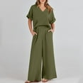 thumbnail image 3 of Women 2 Piece Outfits Summer Casual Short Sleeve V Neck Crop Top Wide Leg Pants Matching Set With Pocket Women Holiday Outfits Pant Suits for Women Dressy Wedding Guest plus Size Pant Suit Women, 3 of 8