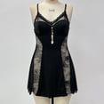 thumbnail image 4 of Women V Neck Nightwear Satin Sleepwear Lace Chemise Mini Nightgown Black S, 4 of 7