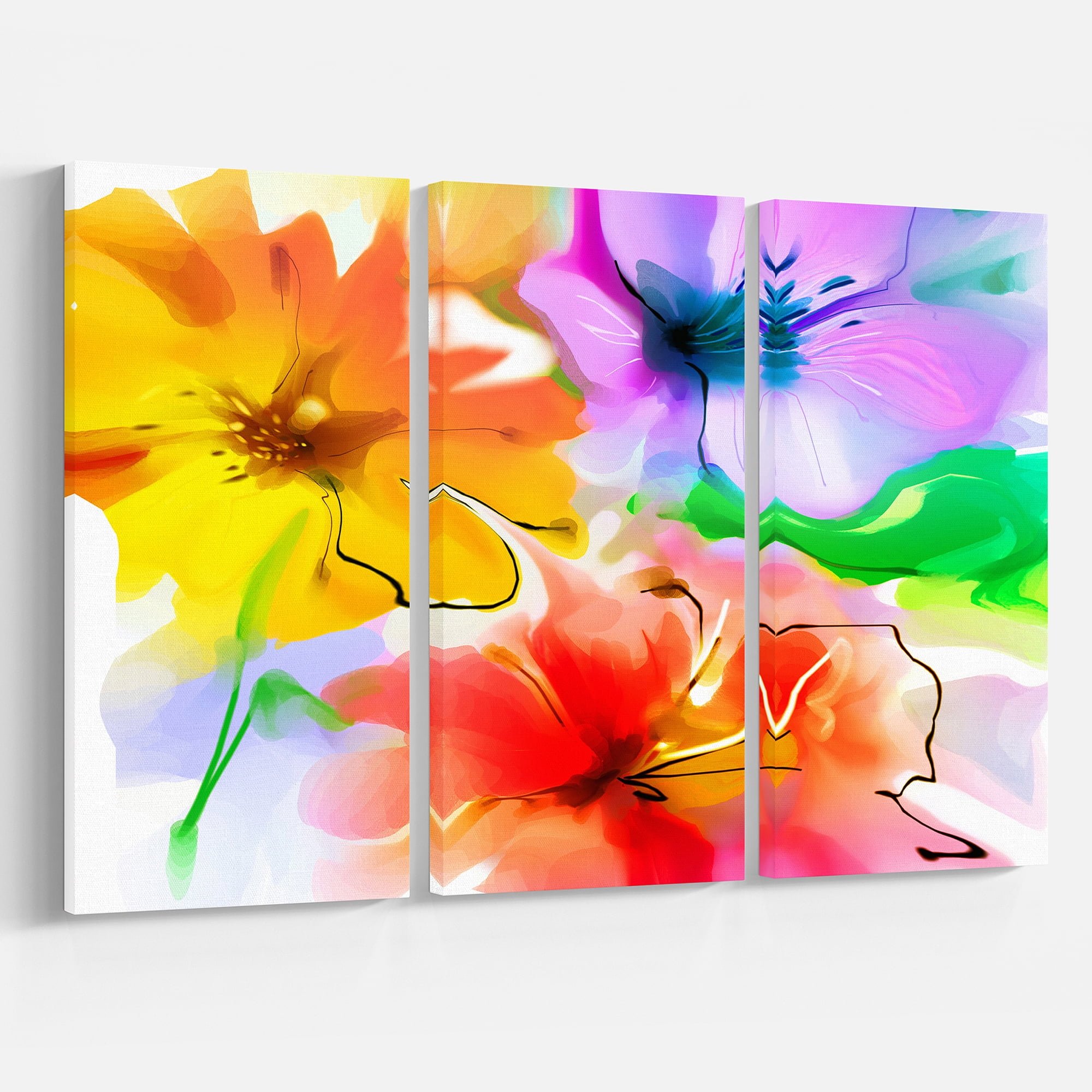 Designart 'Bunch of Colorful Flowers Sketch ' Extra Large Floral Wall Art