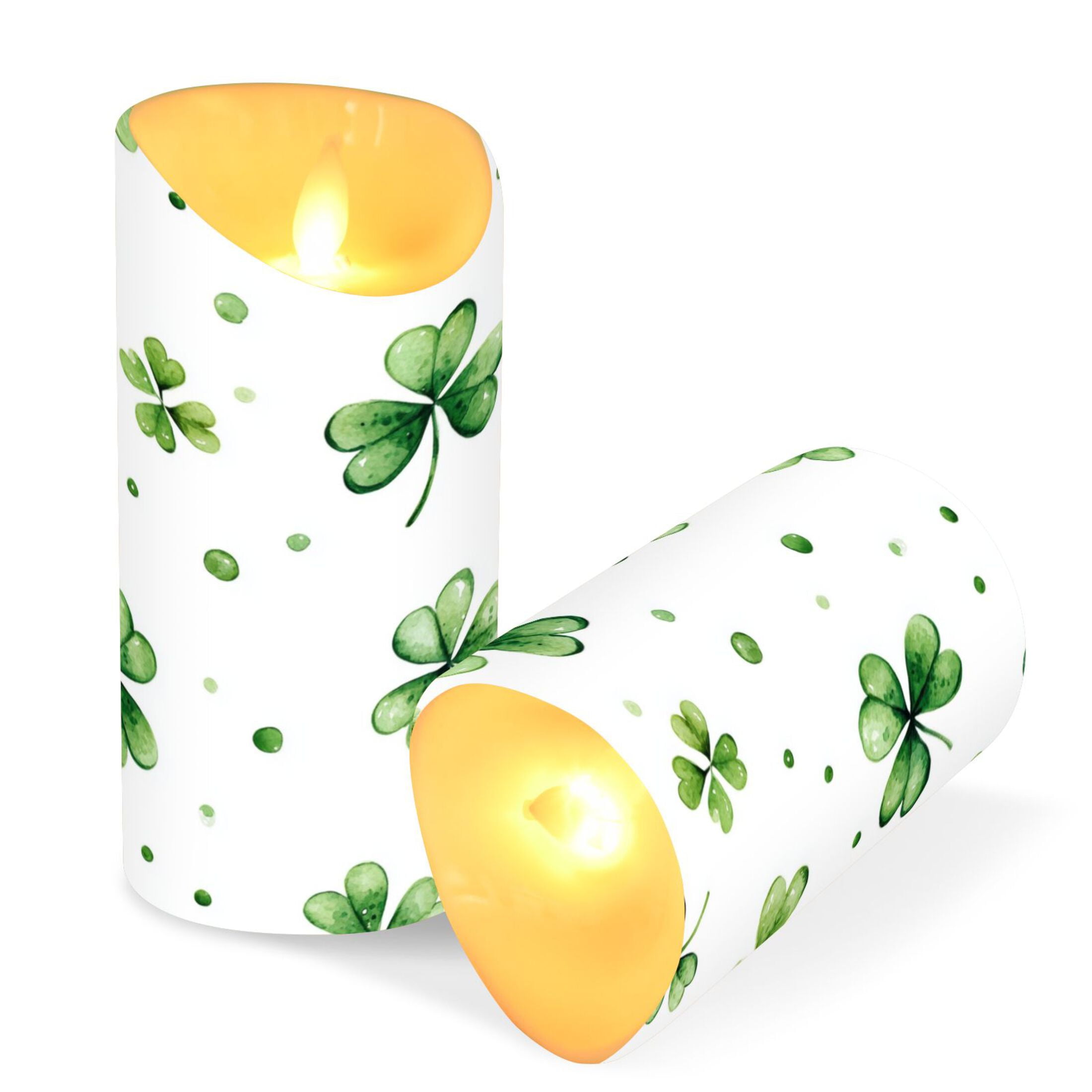 2 PCS Tilted Flameless Candles Flickering LED Lights Battery Operated Candles with Remote Timers for Holiday Decor Shamrock Leaves