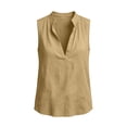 thumbnail image 6 of aohooy Womens Deep V Neck Linen Tank Top Sleeveless Pleated Front Loose Lightweight Breathable Beach Vacation Tops Outfits 2026 Khaki,XL, 6 of 7