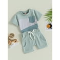 thumbnail image 4 of Toddler Baby Boy Clothes Set 6M 12M 18M 24M 3Y Short Sleeve Contrast T Shirt Tops Elastic Waist Shorts Cute Newborn Summer Outfit, 4 of 10