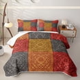 thumbnail image 2 of jejeloiu Vintage Patchwork Quilt Full For Men Women,Damask Print Full Bedspread Sets,Red Gold,3pcs, 2 of 7