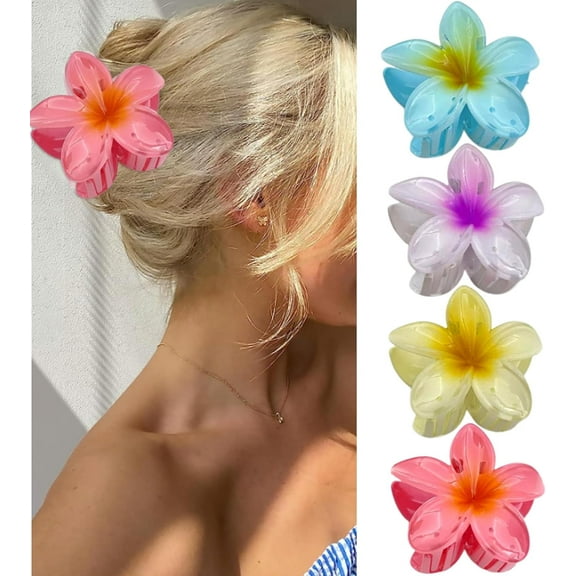 4 Pcs Flower Hair Clips Hair Claw Clips Hawaiian Flower Hair Clips for Medium Thick Hair Hair Claw Clips for Women and Girls